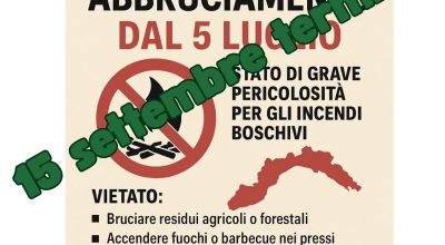 CESSAZIONE DELLO STATO DI GRAVE PERICOLOSITÀ PER GLI INCENDI BOSCHIVI SU TUTTO IL TERRITORIO DELLA REGIONE LIGURIA A PARTIRE DALLE ORE 00:01 DEL 15/09/2025.