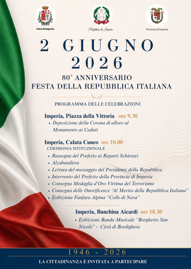 2 GIUGNO 2026 – 80^ ANNIVERSARIO FESTA DELLA REPUBBLICA ITALIANA